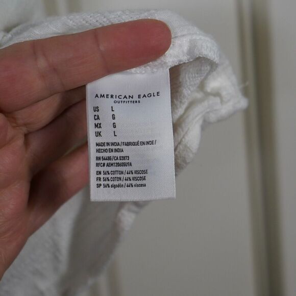 American Eagle Womens White Gauze Cap Sleeve Short Square Neck Large Buttons- L - Picture 4 of 4